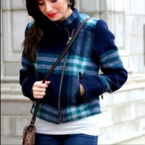 Gap wool blend quilted plaid moto jacket XS